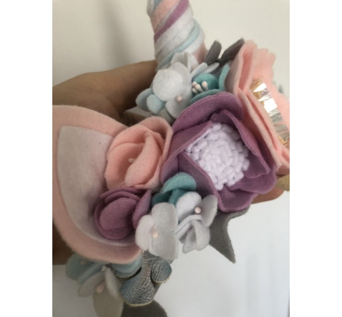 Unicorn Headband Crown  Babygirl - Flowers Girl - Gift Newborn Outfit - Wool Felt