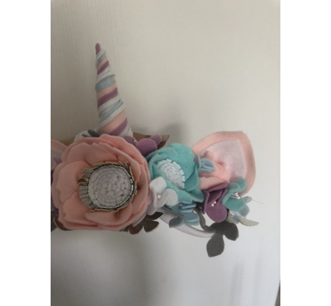 Unicorn Headband Crown  Babygirl - Flowers Girl - Gift Newborn Outfit - Wool Felt