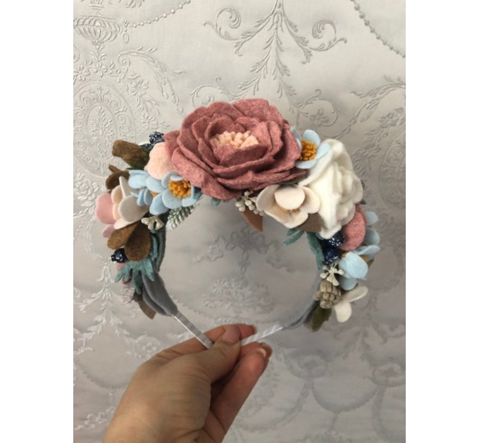 Headband for the girl with flowers ROSA felt flowers
