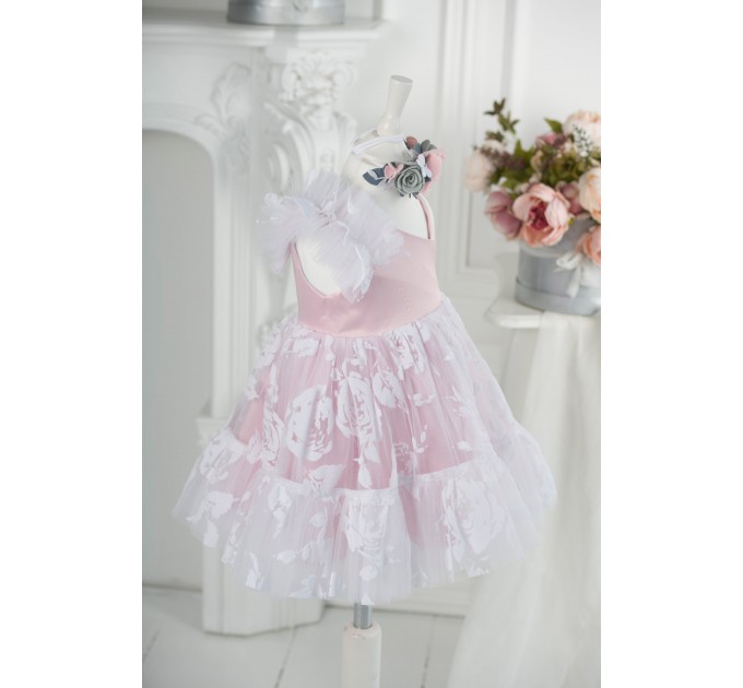 One Shoulder Flower Girl Dress, Blush pink and Off White Tutu Flower Girl Dress, Blush Couture Gown, Rose White Dress