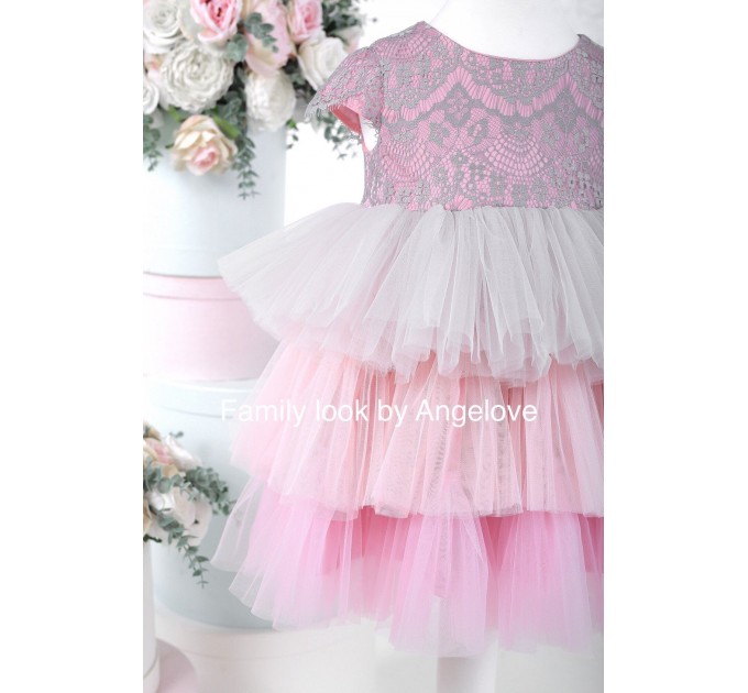 Dress Baby Girl / 1st Birthday Tutu Dress / Lace Pink Gray
