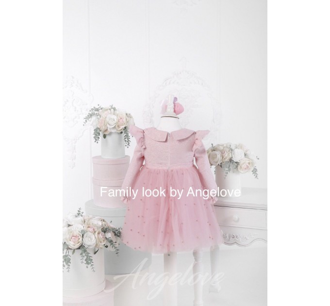 Pink Mommy and Me Dress with pearls- Mother and Daughter - Pastel Pink Toddler Dress -  First Birthday Outfits Princess