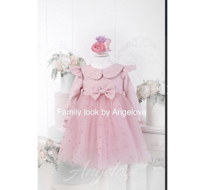Pink Mommy and Me Dress with pearls- Mother and Daughter - Pastel Pink Toddler Dress -  First Birthday Outfits Princess