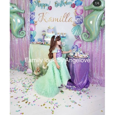 Mermaid Dress Girl - Teal Girl Dress -  Birthday Dress - Special Occasion Dress -  Asymmetrical Dress