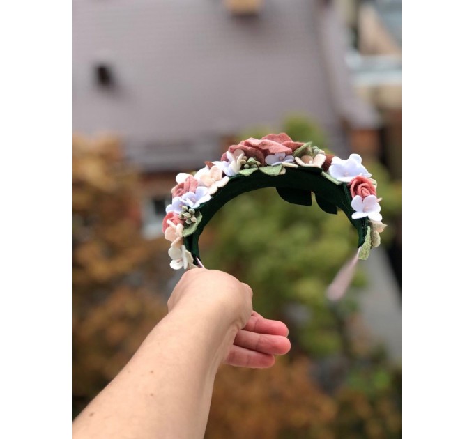 Crown Flowers Girl  Headband for Babygirl Wedding  Handmade Jewelry Felt Hair Accessories