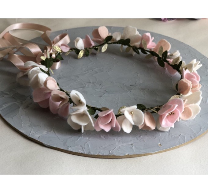 Tiara Flowers Felt Diadem - Headband Junior Bridesmaid - Flower Girl - First Communion