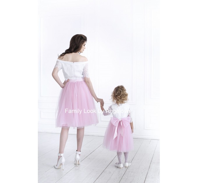 Mommy and Me Outfits Dress Maching Lace  Mother and Daughter Tutu Birthday Pink Shirt