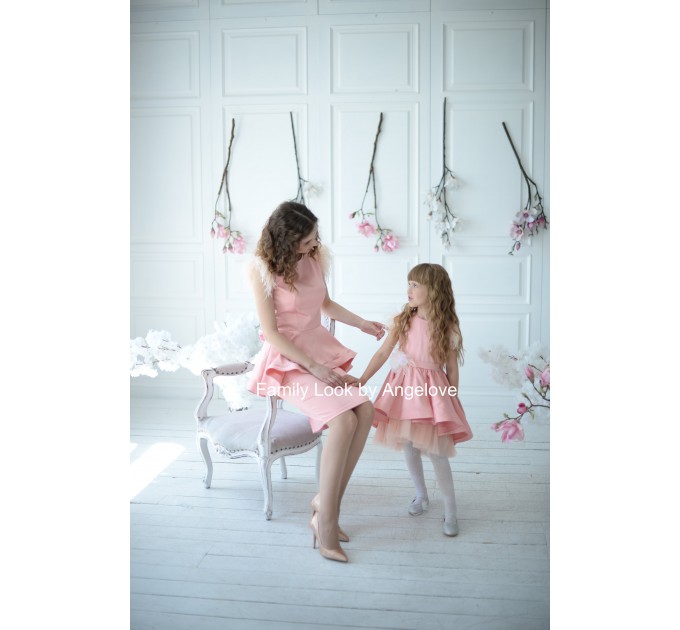 Mommy and Me Matching Outfits - Dress with FEATHERS - Mother and Daughter Custom-made