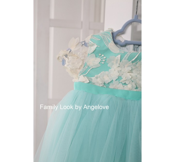 Turquoise  Set Dresses Mom and I 1st birthday party  -  Lace menthol beautiful bright -  fluffy skirt