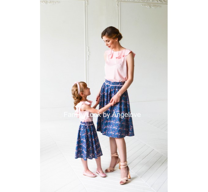 Mommy and Mе Dress -  Silk top - Сotton skirt - Mother and Daughter -  Summer Matching Outfits