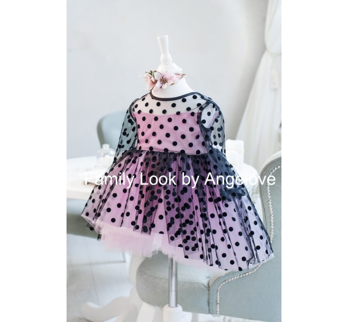Little Black Dress Girl - Birthday Baby Girl Gown - Polka dot - Tutu Birthday dress