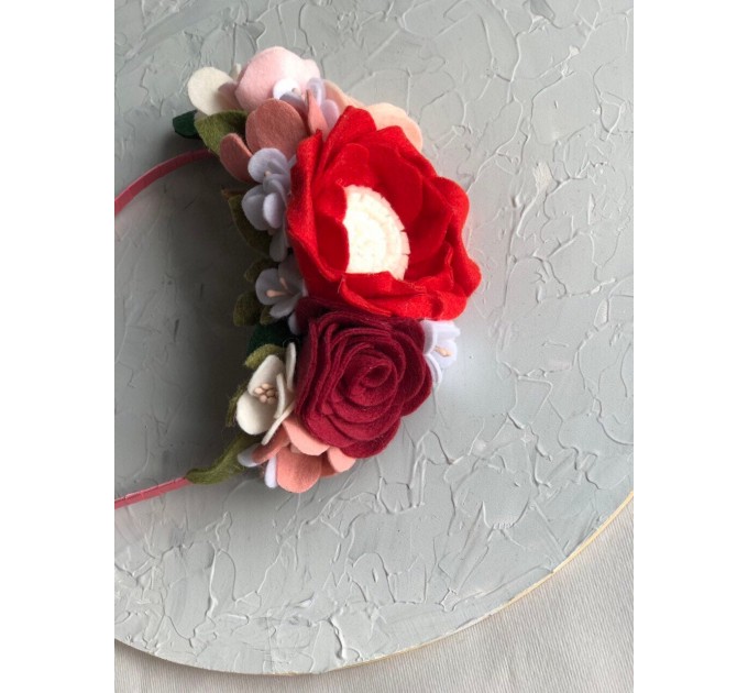 Wool Felt Headband - Red Headband - Accessories Felt - Flower Crown - Baby Girl Floral Tiara