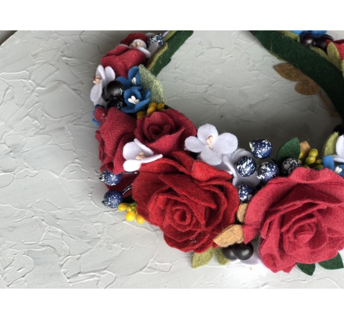Crown Flower Headband Frida Baby Felt Floral Rose Red Tiara Girl Photo Prop Flower Girl Wedding  Toddler Flower