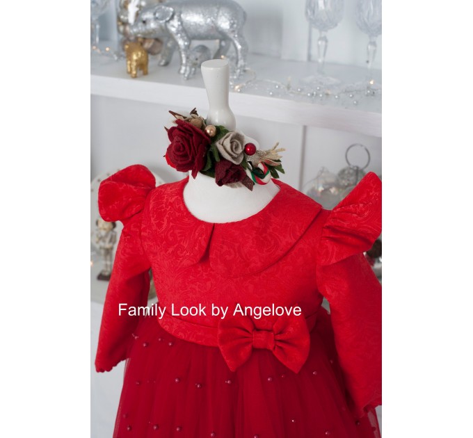 Girls Red Pageant Dress - Baby Girl Red Dress Toddler - Pearls Birthday dress - Red Christmas Dress