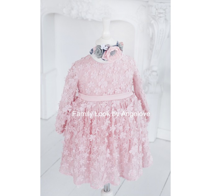 Mommy and Me Matching Outfits Dress -  Light pink 3D Lace - Tutu Shirt First Birthday -  Babygirl Princess Party