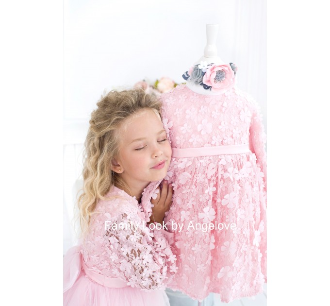First Birthday Party Gown - Princess Dress Pink Lace   - Toddler Babygirl - Long sleeve dress