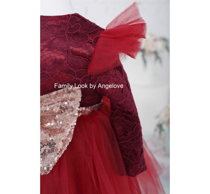 Dress Toddler Babygirl - Princess Birthday - Maroon Dresses - with a bow - Tulle Puffy Skirt Tutu