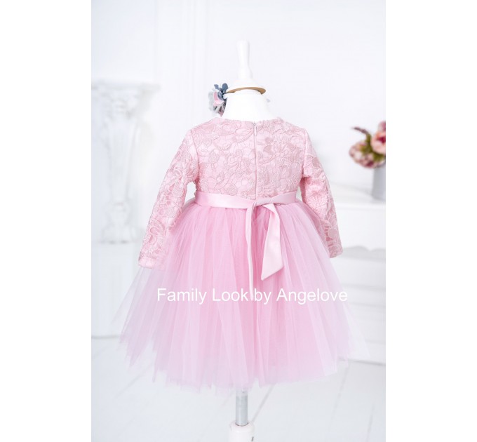 Mommy and Me Dress Outfit Matching Pink Lace  Babygirl Mother and Daughter Todler Infant Tutu Long Sleeve