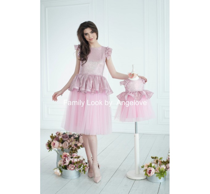 Pink Blush Maching Outfits Mother and Daughter - Girls Dress Glitter -  First Birthday Princess -  Family Shirt Tutu  Fluffy