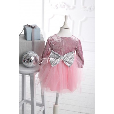 Toddler Tulle Dress - Princess Dress Baby Girl - Long Sleeve with Bow and Sequins Skirt Tutu Glitter