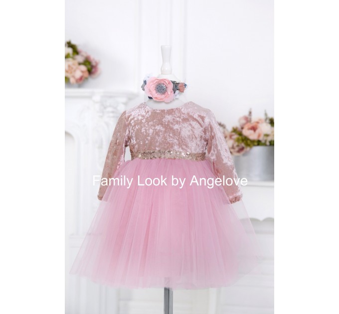 Mommy and Me Dress Outfits First Birthday Long Sleeve Wedding Mother and Daughter Tutu Shirt Family look Babygirl Velours Sequin Princess