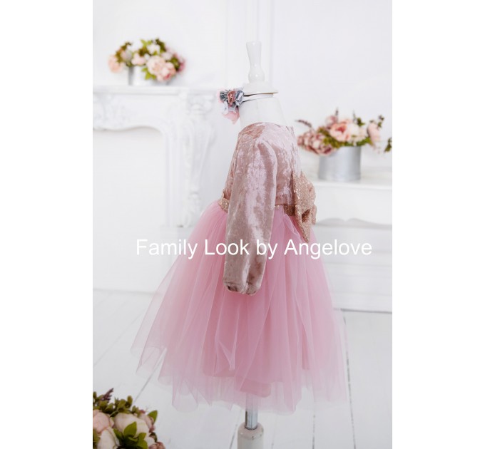 Mommy and Me Dress Outfits First Birthday Long Sleeve Wedding Mother and Daughter Tutu Shirt Family look Babygirl Velours Sequin Princess