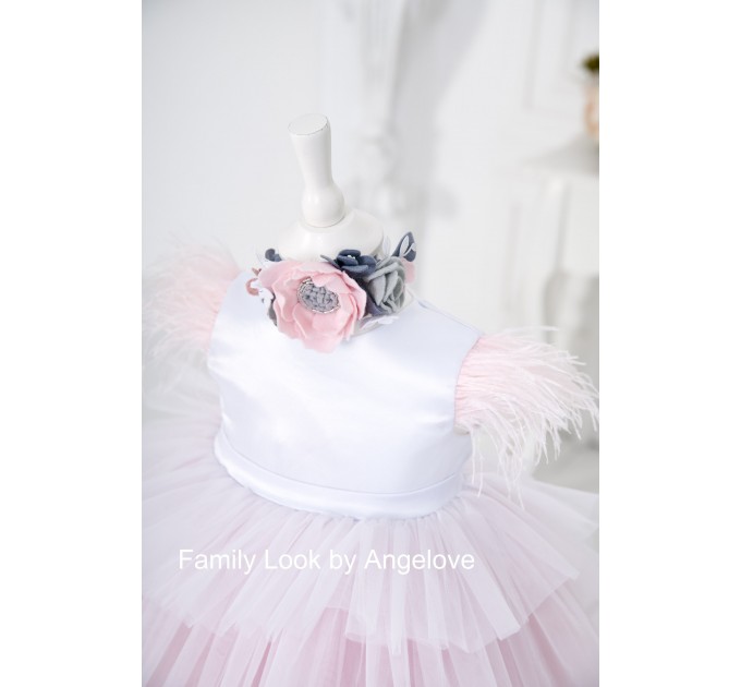 Princess Dress Pink Feathers Ombre - Toddler Babygirl - Tulle Skirt - Flower Girl - First Birthday Party Baby